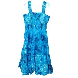 Land's End Size 2x Plus Size Watercolor Blue Stretchy Pockets Cute Chic Summer